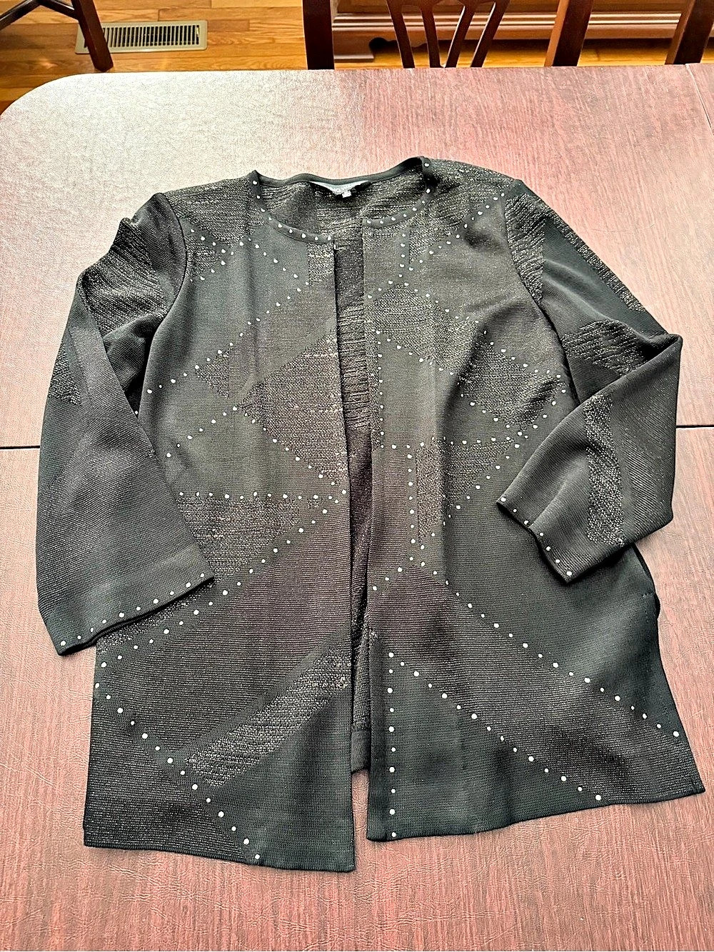 Ming Wang Black Geometric Studded Open Front Cardigan Jacket
